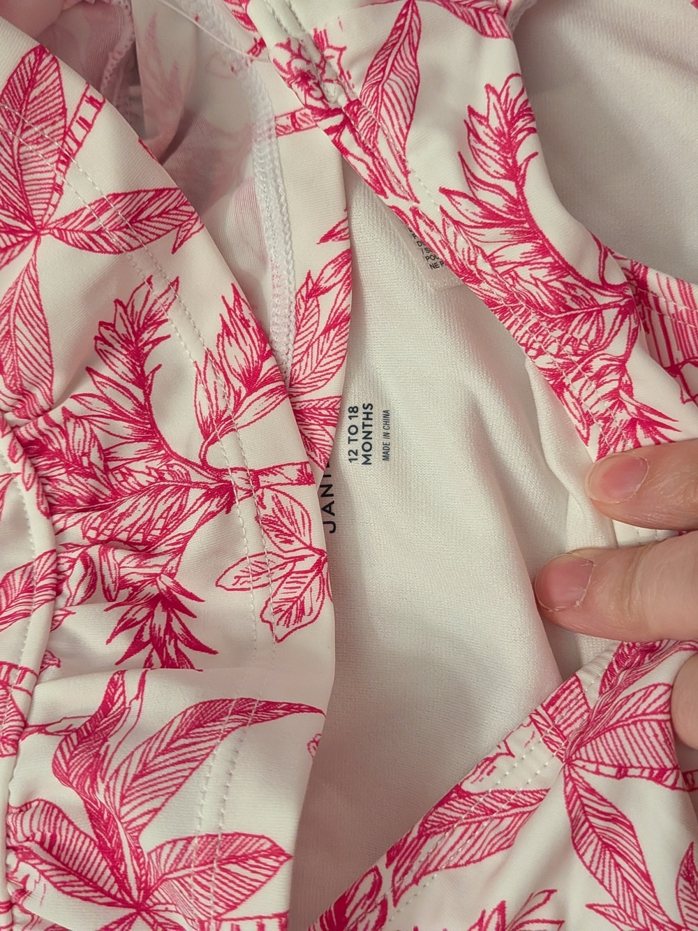 Janie and Jack Pink and White Tropical Print Long-Sleeve Rash Guard One-Piece - Picture 6 of 8